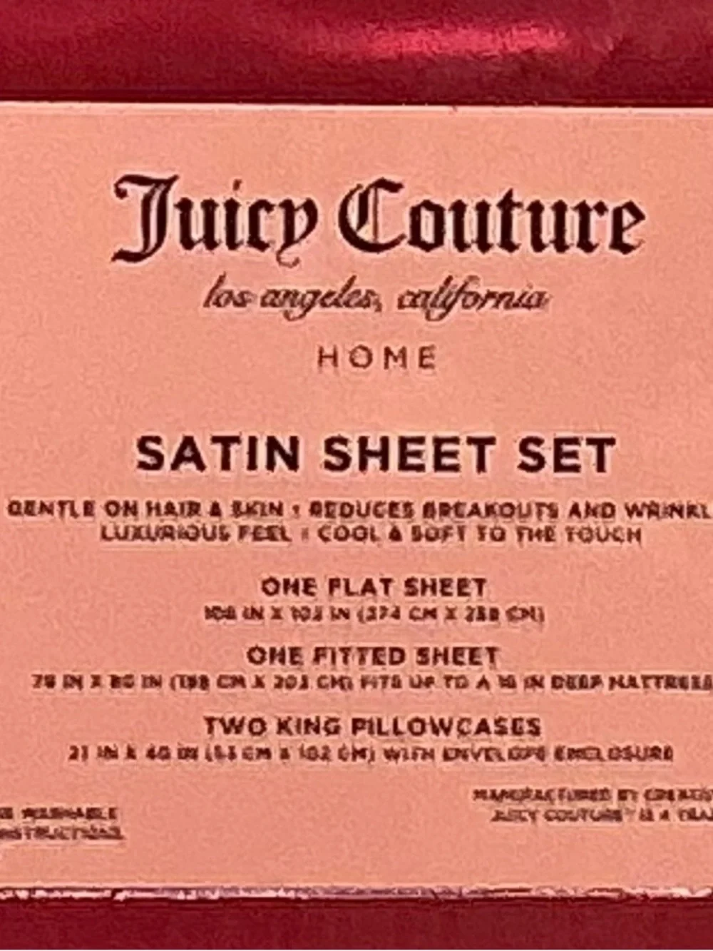 Juicy Couture Dark Pink Satin King Sheet Set